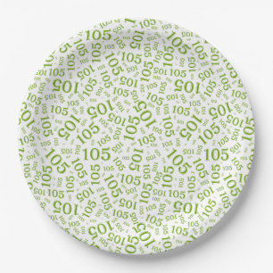 Birthday Party 105th Green/White Random Pattern Paper Plate