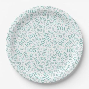 Birthday Party 105th Teal/White Random Pattern Paper Plate