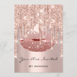 Birthday Party 16th Kiss Lips Rose Glitter Invitation