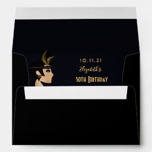 Birthday party 1920's art deco black gold retro envelope