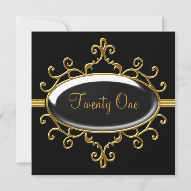 Birthday Party 21 21st Black Wild Gold Silver Invitation (Front)