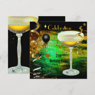 Birthday Party 21st Celebration Champagne Green Invitation