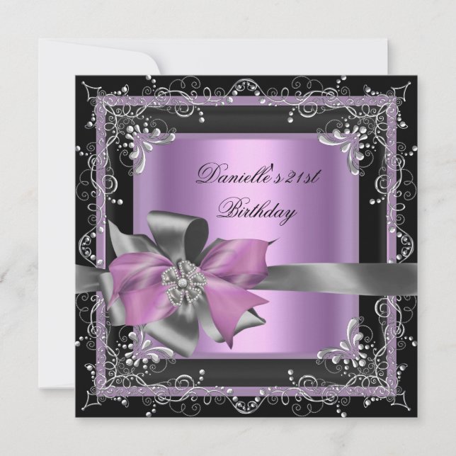 Birthday Party 21st Lilac Pink Silver Black Invitation (Front)