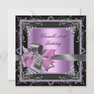 Birthday Party 21st Lilac Pink Silver Black Invitation