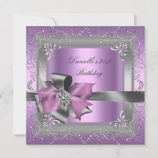 Birthday Party 21st Lilac Pink Silver Grey Invitation (Front)