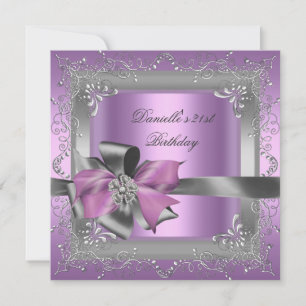 Birthday Party 21st Lilac Pink Silver Grey Invitation
