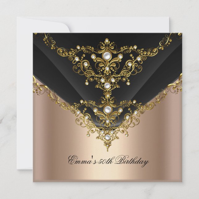 Birthday Party 30th Gold Coffee Cream Pearl Black Invitation (Front)