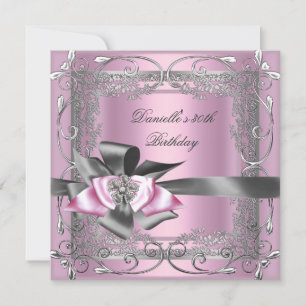 Birthday Party 30th Light Pink Silver Grey Bow Invitation