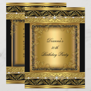 Birthday Party 30th Metallic Gold Black Diamond Invitation