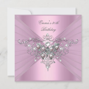 Birthday Party 30th Pink Pearl Butterfly Invitation