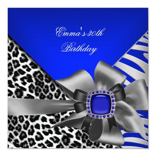 Birthday Party 30th Zebra Leopard Blue Black Card