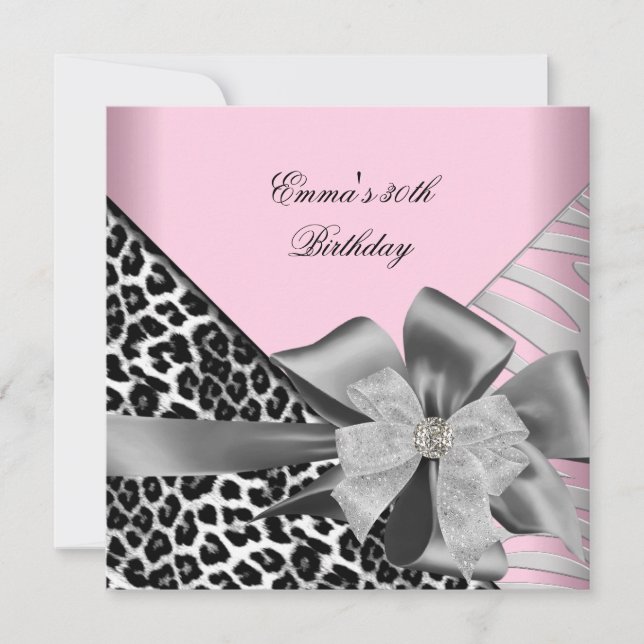 Birthday Party 30th Zebra Leopard Pink Black Invitation (Front)