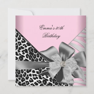 Birthday Party 30th Zebra Leopard Pink Black Invitation