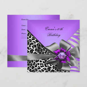 Birthday Party 30th Zebra Leopard Purple Black Invitation