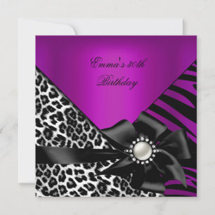 Birthday Party 30th Zebra Leopard Purple Pink Plum Invitation