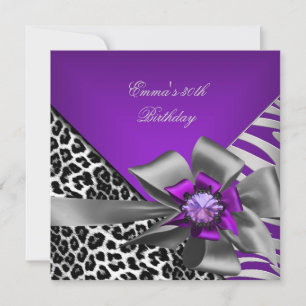 Birthday Party 30th Zebra Purple Black Leopard Invitation
