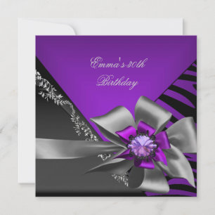 Birthday Party 30th Zebra Purple Black Silver Grey Invitation