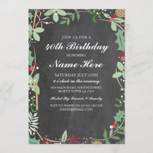 Birthday Party 40th 50th Rustic ChalK Berry Invite