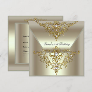 Birthday Party 40th Gold Mint Cream Pearl Invitation