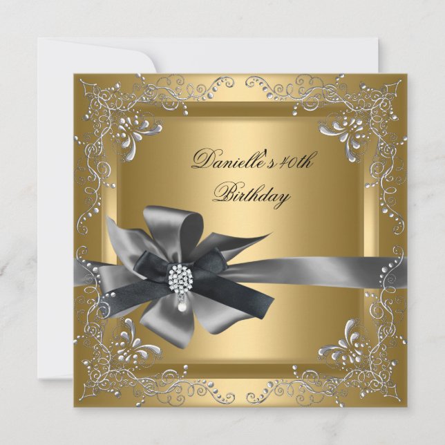 Birthday Party 40th Gold Silver Black Grey Invitation (Front)