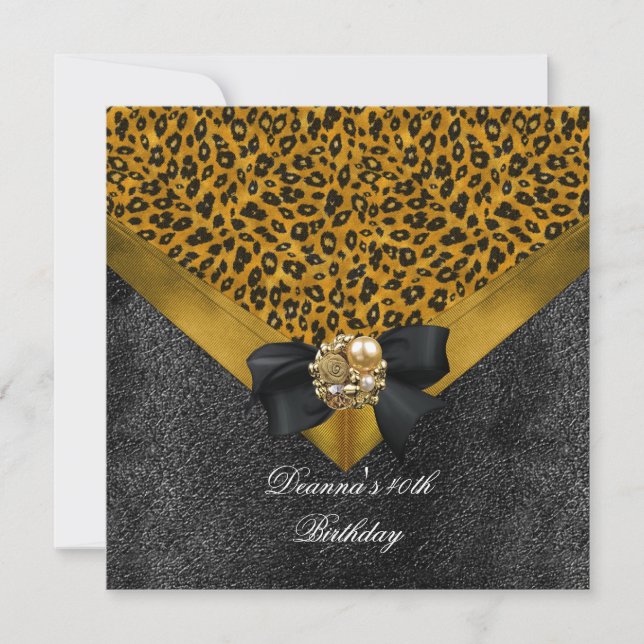 Birthday Party 40th Leopard Gold Black Jewel Invitation (Front)