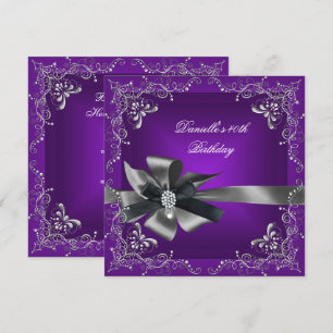 Birthday Party 40th Purple Silver Black Grey Invitation