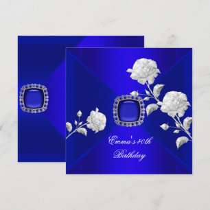 Birthday Party 40th Royal Blue Silver Rose Invitation