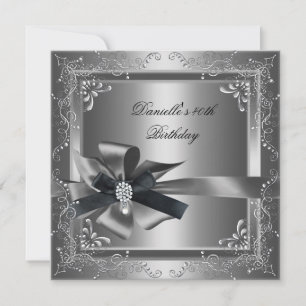 Birthday Party 40th Silver Black Grey Invitation
