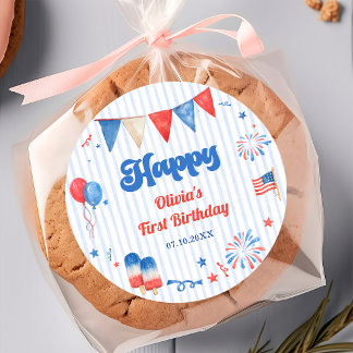Birthday Party - 4th of July Classic Round Sticker