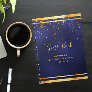 Birthday Party 50 dark blue gold guest book