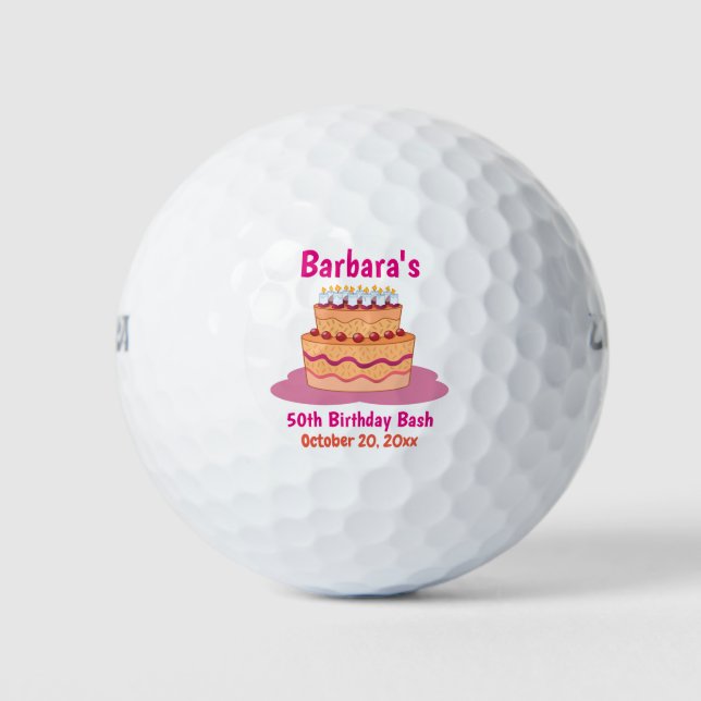 Birthday Party 50th Fifty Favour Pink Cake Golf Balls (Front)
