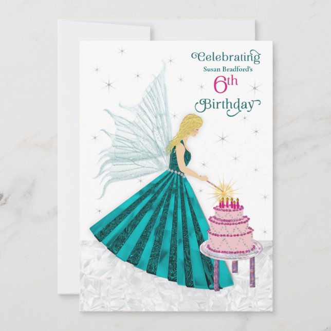 Birthday Party 6 Yr. Girl Fairy Lighting Candles  Invitation (Front)