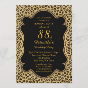Birthday Party 88th,Cheetah, Black & Gold Invitation