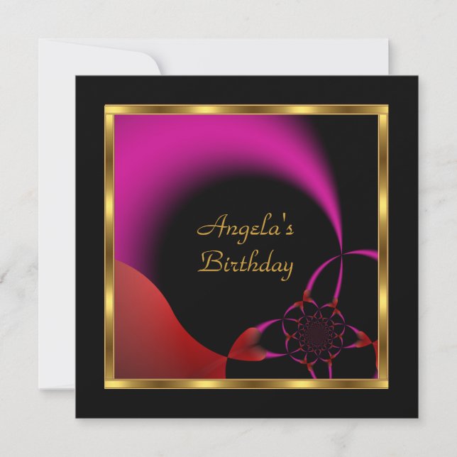 Birthday Party Abstract Black Red Pink Gold Invitation (Front)