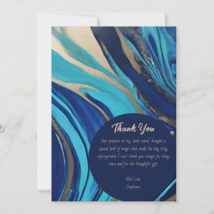 Birthday Party-Abstract Flow Art- Blue and Gold- Invitation