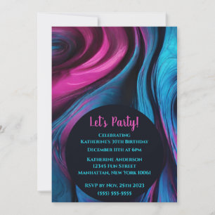 Birthday Party-Abstract Fluid Art-Blue and Pink- Invitation