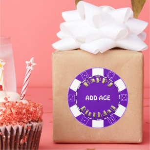 Birthday Party add age poker chip sticker