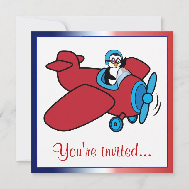 Birthday Party Aeroplane Penguin Pilot Invitation (Front)