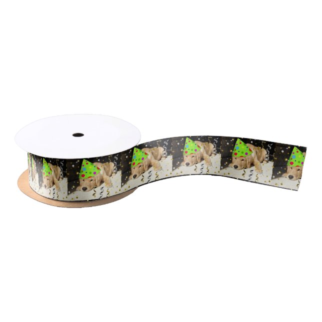 Birthday Party Animal Golden Retriever Satin Ribbon (Spool)