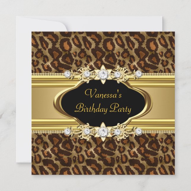 Birthday Party Animal Print Gold Black Invitation (Front)