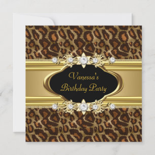 Birthday Party Animal Print Gold Black Invitation