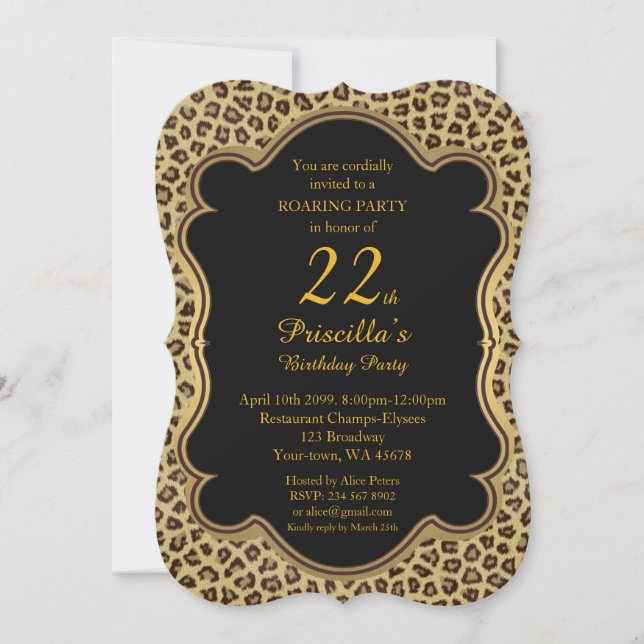 Birthday Party any age,Cheetah, Black & Gold Invitation (Front)