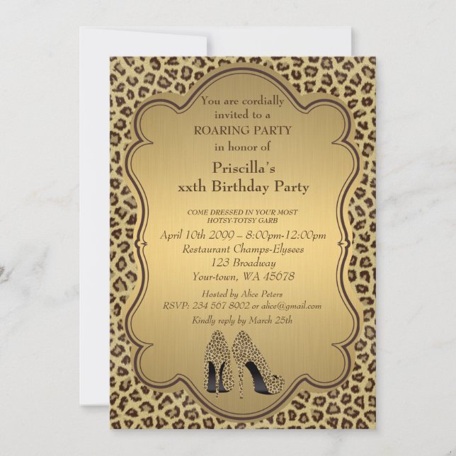 Birthday Party , any age,Cheetah High Heels Shoes Invitation (Front)
