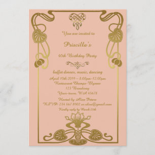 Birthday Party Any age, Gatsby style, peach & gold Invitation