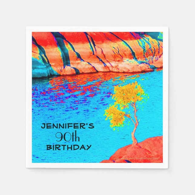 Birthday Party, Any Age, Golden Yellow Tree Paper Napkin (Front)