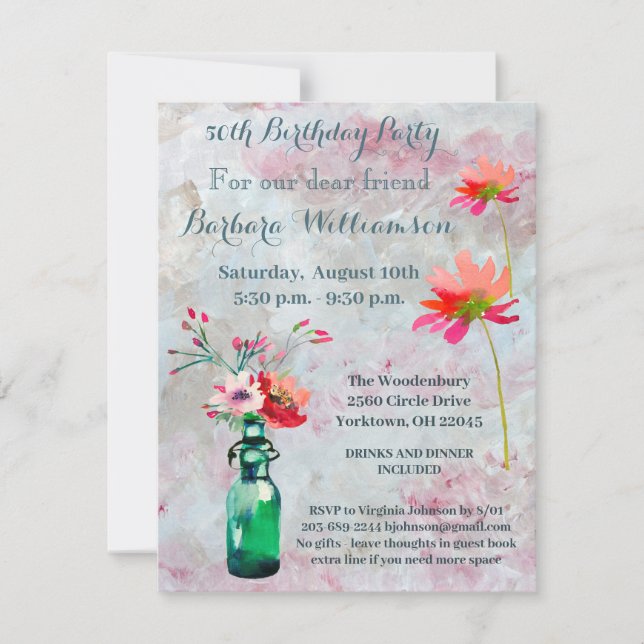 Birthday Party Any Age Watercolor Flowers Invitation (Front)