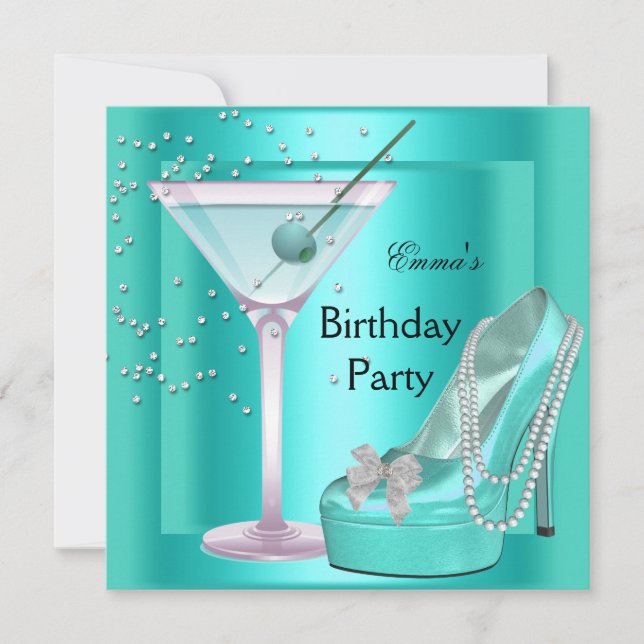 Birthday Party Aqua Teal Blue Turquoise Shoes Invitation (Front)