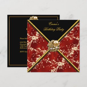 Birthday Party Asian Red Gold Black Blossom Invitation