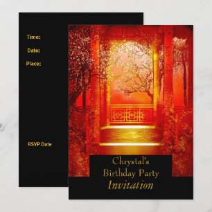 Birthday Party Asian Scene Red gold Invitation