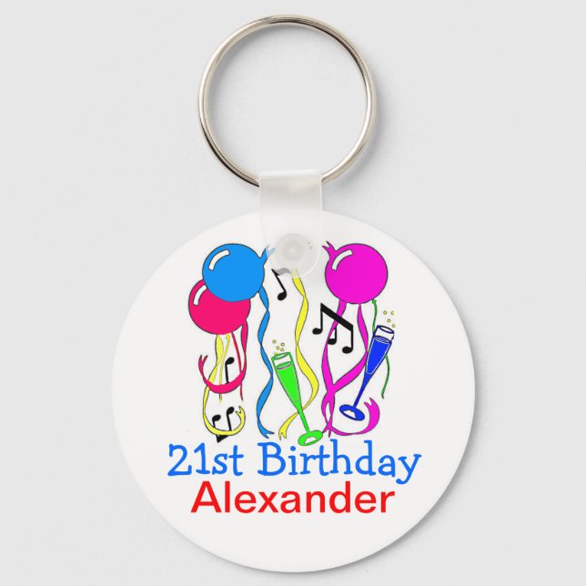 Birthday Party-Balloons 21st Personalise It! Key Ring (Front)